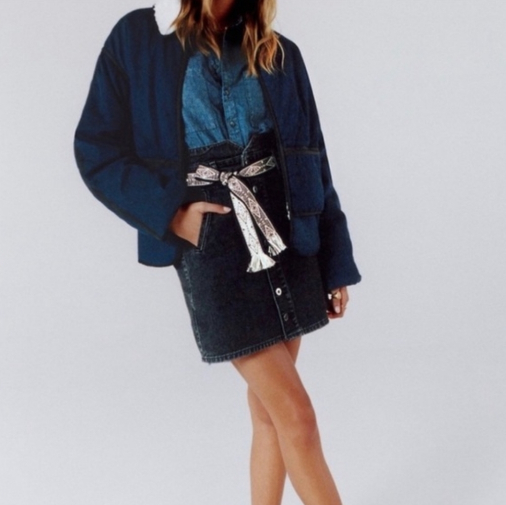 Anthropologie Pilcro Button-Front Denim Mini Skirt Black Size 6 Utility Bohemian - Picture 16 of 16